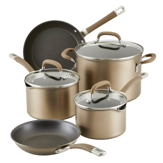 Circulon Premier Professional Hard-Anodized Nonstick Cookware Induction Pots and Pans Set, 8-Piece, Bronze