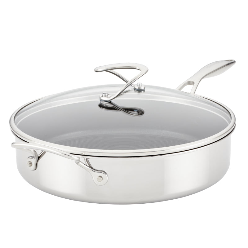 Circulon Clad Stainless Steel Sauté Pan with Lid and Hybrid SteelShield and Nonstick Technology, 5-Quart, Silver