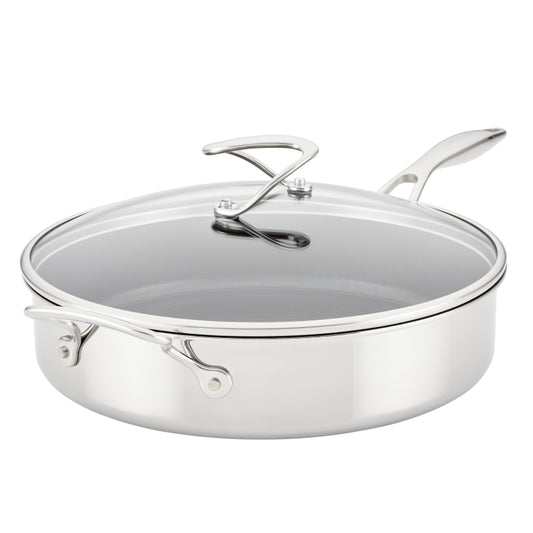 Circulon Clad Stainless Steel Sauté Pan with Lid and Hybrid SteelShield and Nonstick Technology, 5-Quart, Silver