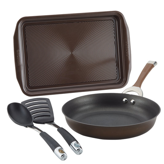 Circulon Symmetry Hard-Anodized Nonstick Weeknight Cookware Induction Pots and Pans Set, 4-Piece, Chocolate