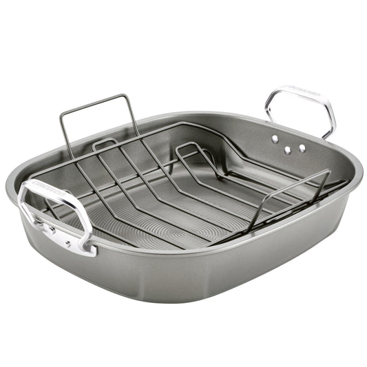Circulon Total Bakeware Nonstick Oval Roaster with Rack, 18-Inch x 15-Inch, Gray