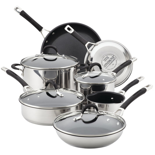 Circulon Momentum Stainless Steel Nonstick Cookware Pots and Pans Set, 11-Piece, Silver