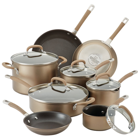Circulon Premier Professional Hard Anodized Nonstick Cookware Induction Pots and Pans Set, 13-Piece, Bronze