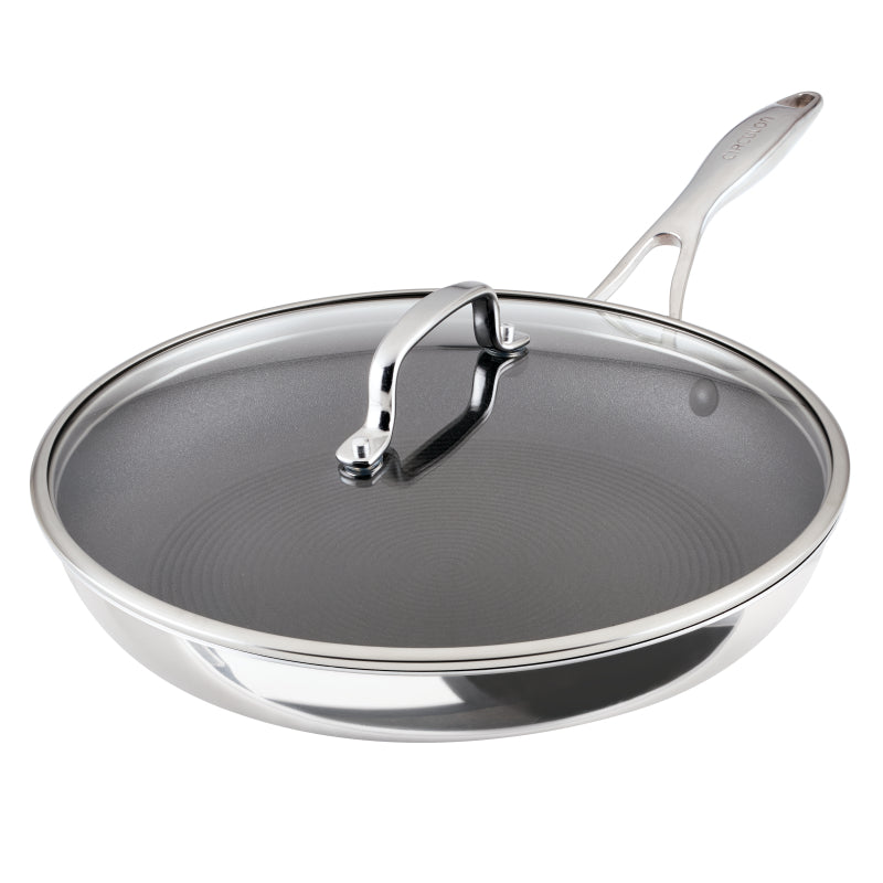 Circulon C1 Series Clad Stainless Steel with ScratchDefense Technology Nonstick Induction Frying Pan with Lid, 12.5 Inch