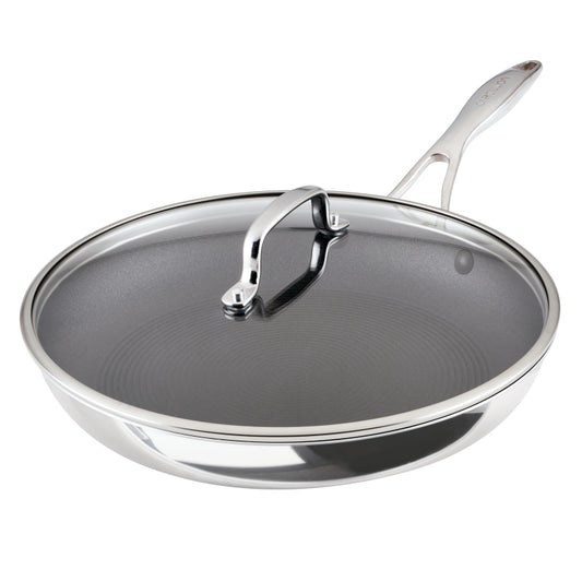 Circulon C1 Series Clad Stainless Steel with ScratchDefense Technology Nonstick Induction Frying Pan with Lid, 12.5 Inch