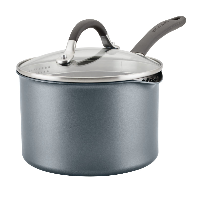 Circulon A1 Series with ScratchDefense Nonstick Induction Straining Sauce Pan with Lid, 3-Quart, Graphite