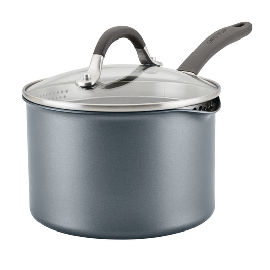Circulon A1 Series with ScratchDefense Nonstick Induction Straining Sauce Pan with Lid, 3-Quart, Graphite