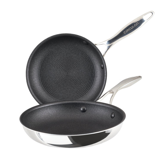Circulon C1 Series Clad Stainless Steel with ScratchDefense Technology Nonstick Induction Frying Pan Set, 2 Piece
