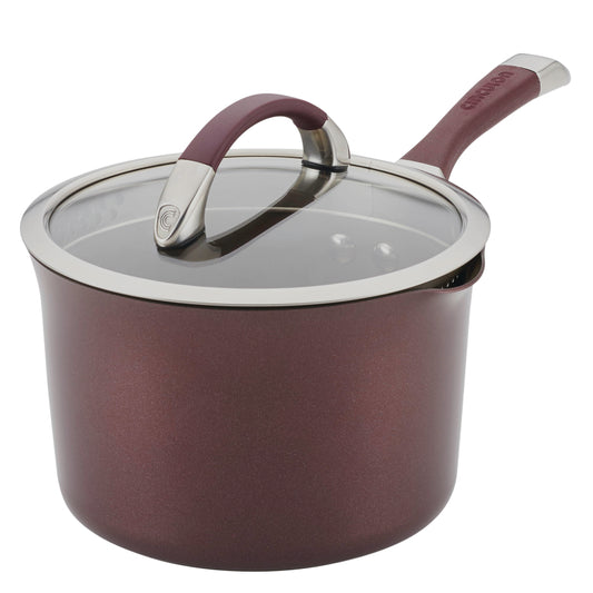 Circulon Symmetry Hard-Anodized Nonstick Induction Sauce Pan with Straining Lid, 3.5-Quart, Merlot