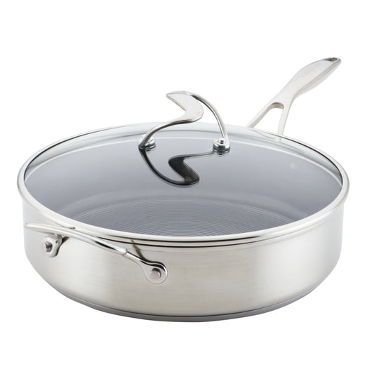 Circulon Stainless Steel Induction Sauté Pan with Lid and SteelShield Hybrid Stainless and Nonstick Technology, 5-Quart, Silver