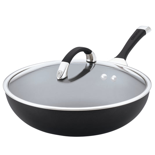 Circulon Symmetry Hard-Anodized Nonstick Induction Chef Pan with Lid, 12-Inch, Black
