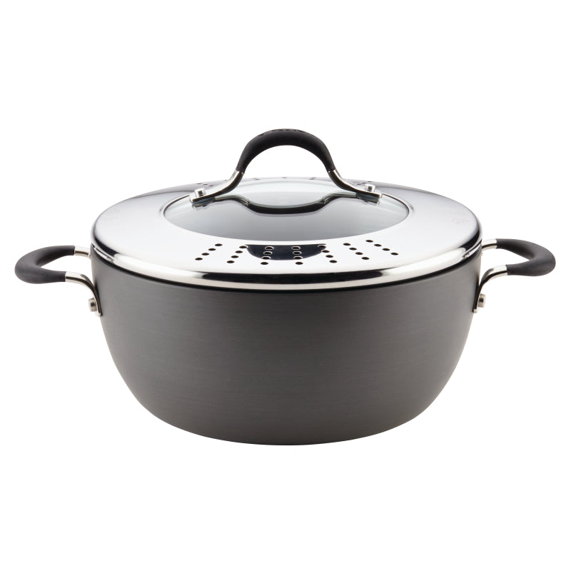 Circulon Momentum Hard-Anodized Nonstick Covered Casserole with Straining Lid, 5.5-Quart, Gray