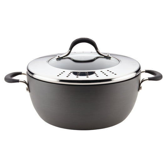 Circulon Momentum Hard-Anodized Nonstick Covered Casserole with Straining Lid, 5.5-Quart, Gray