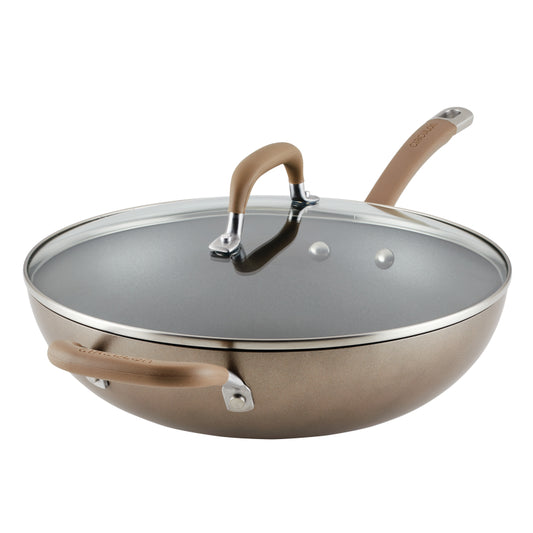 Circulon Premier Professional Hard Anodized Nonstick Induction Jumbo Cooker with Helper Handle and Lid, 12-Inch, Bronze