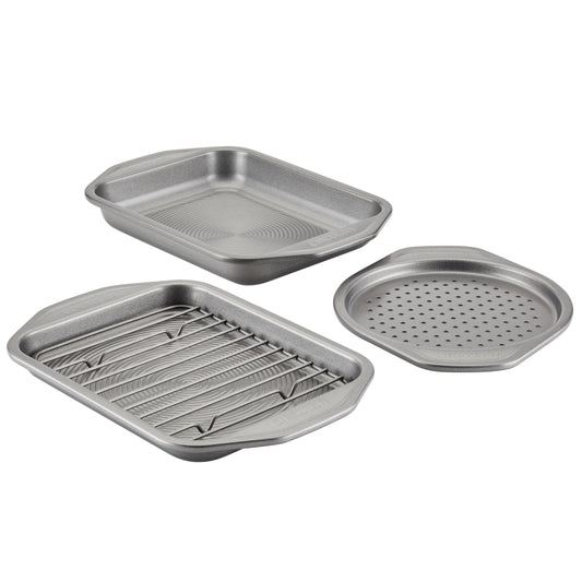 Circulon Total Bakeware Nonstick Toaster Oven and Personal Pizza Pan Baking Set, 4-Piece, Gray