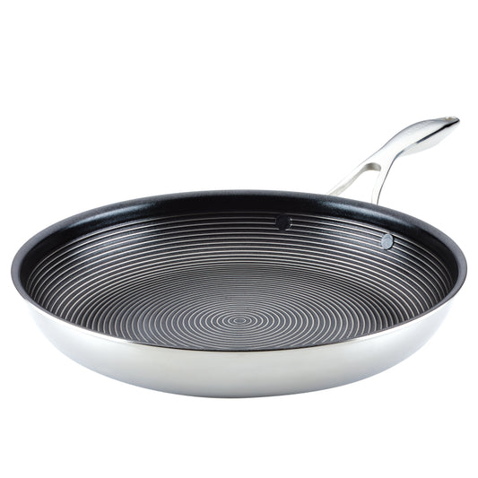 Circulon Clad Stainless Steel Induction Frying Pan with Hybrid SteelShield and Nonstick Technology, 12.5-Inch, Silver