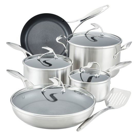 Circulon Stainless Steel Induction Cookware Pots and Pans Set with SteelShield Hybrid Stainless and Nonstick Technology, 10-piece, Silver