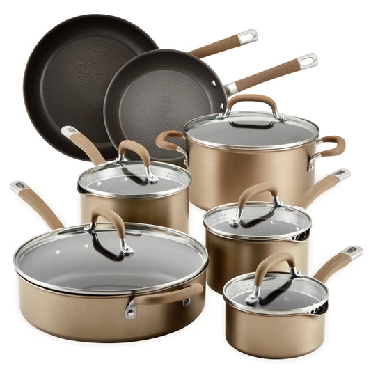Circulon Premier Professional Hard Anodized Nonstick Cookware Induction Pots and Pans Set, 12-Piece, Bronze