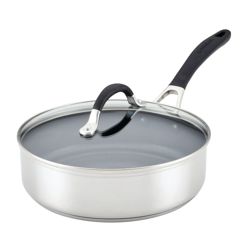 Circulon Stainless Steel Sauté Pan with Lid and SteelShield Hybrid Stainless and Nonstick Technology, 3-Quart, Silver