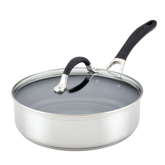 Circulon Stainless Steel Sauté Pan with Lid and SteelShield Hybrid Stainless and Nonstick Technology, 3-Quart, Silver